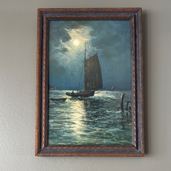 Vintage sailor lithograph print with wooden frame
